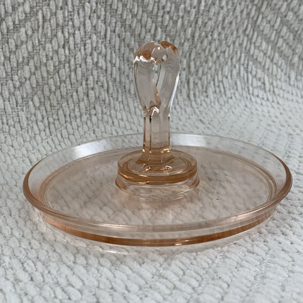 Pink‎ Depression Glass Heart Shaped Handle Candy Nut Tray Dish Trinket Jewelry